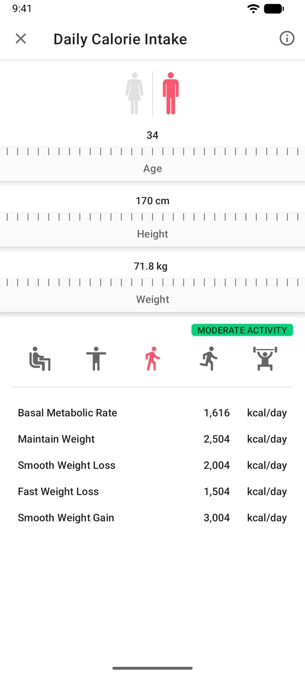 Daily calorie calculator in the WeightLog app