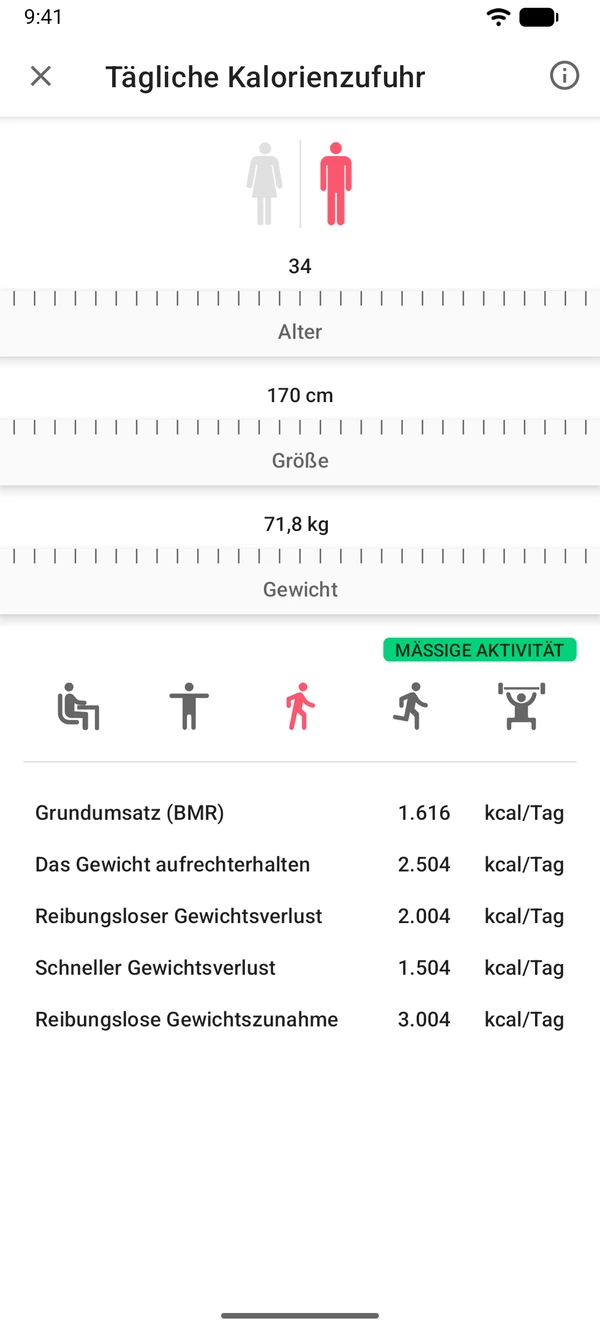 WeightLog-App: Kalorienbedarfsrechner