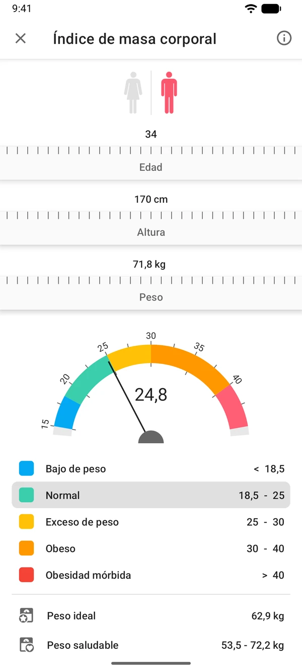 Calculadora de IMC en la app WeightLog
