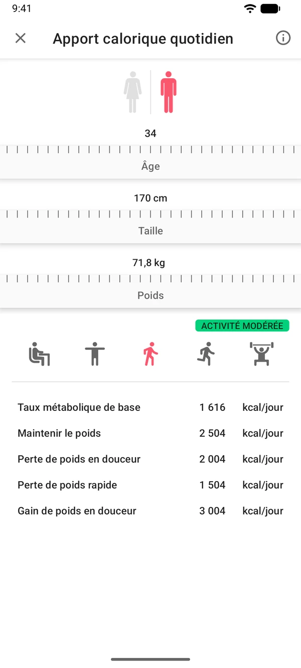 Application WeightLog : Calculateur de besoins caloriques