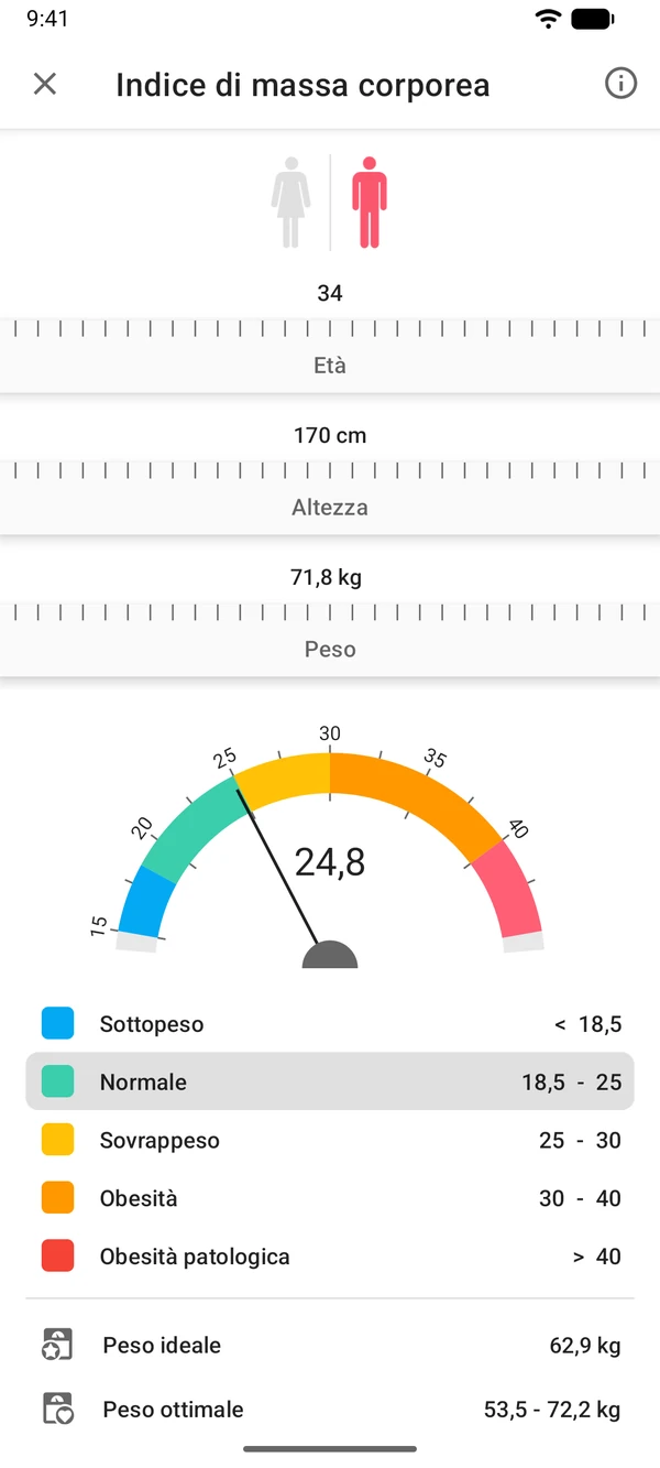 Calcolatore BMI nell'app WeightLog