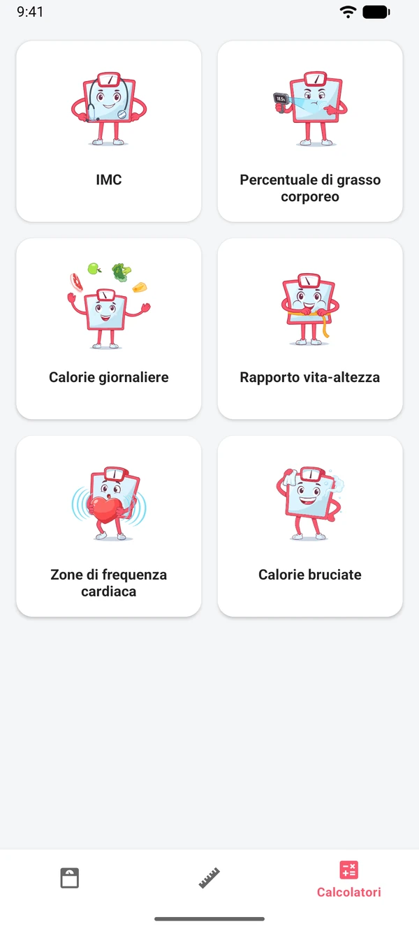 L'elenco dei sei calcolatori dell'app