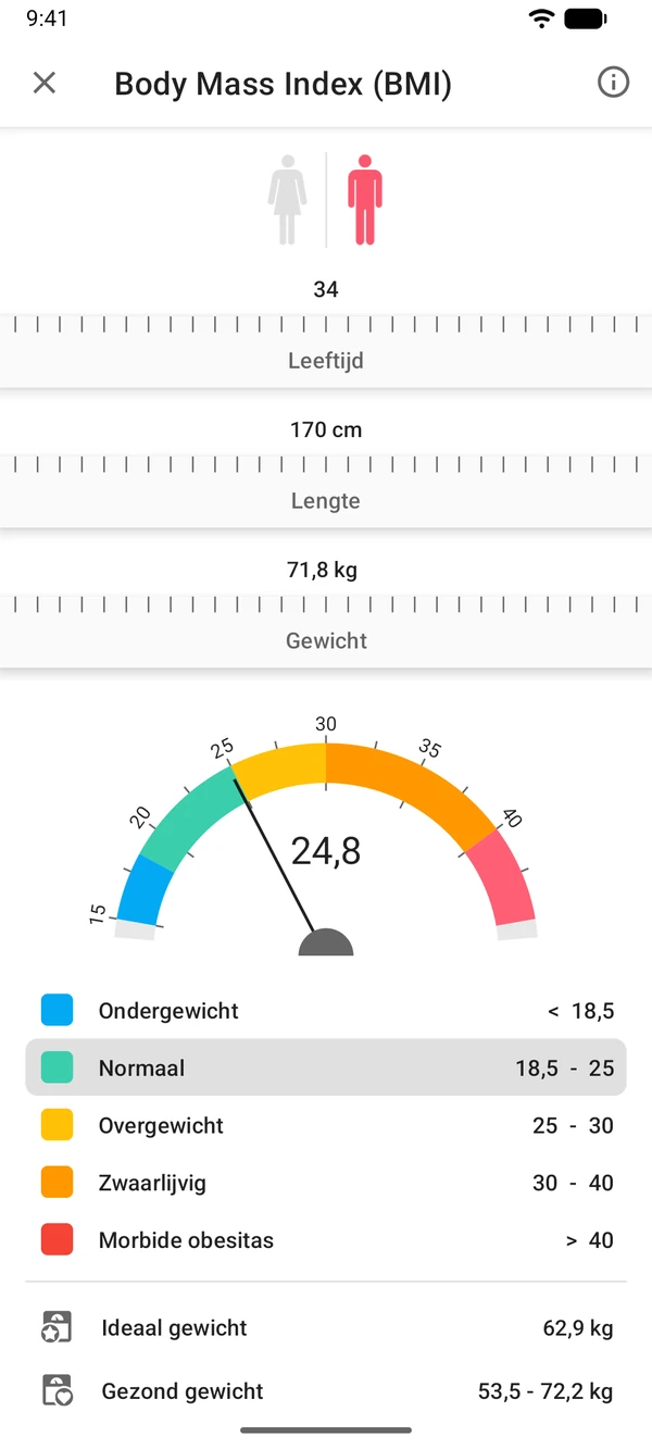 BMI berekenen in de WeightLog-app
