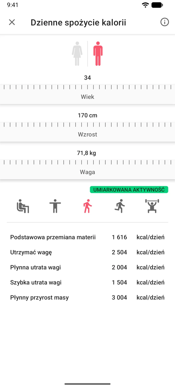 Aplikacja WeightLog: Kalkulator zapotrzebowania kalorycznego