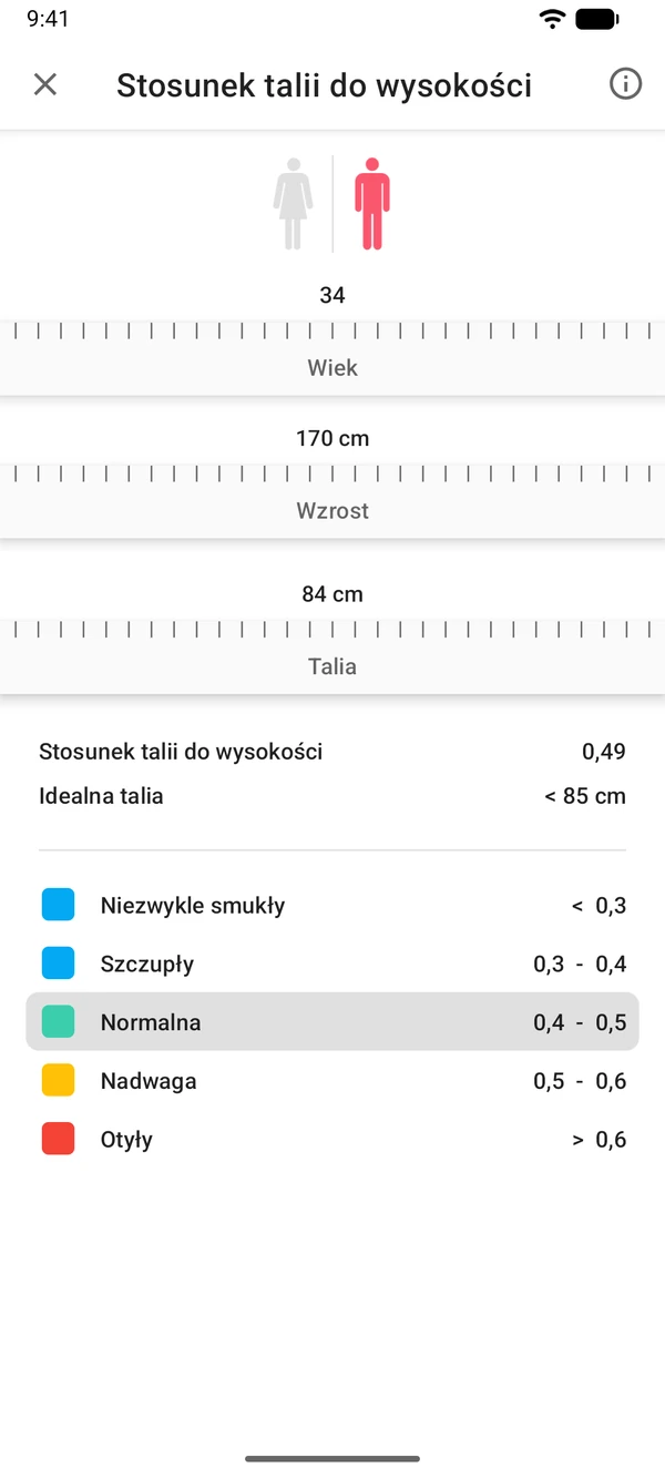 Aplikacja WeightLog: Kalkulator stosunku talii do wzrostu