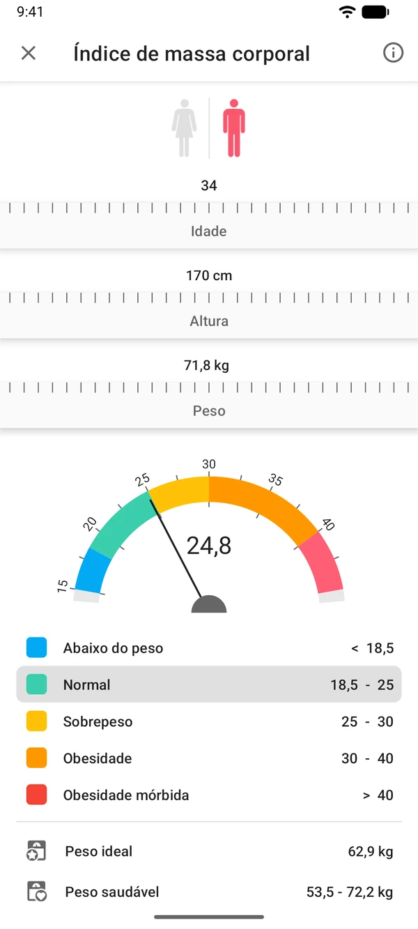 Calculadora de IMC no app WeightLog