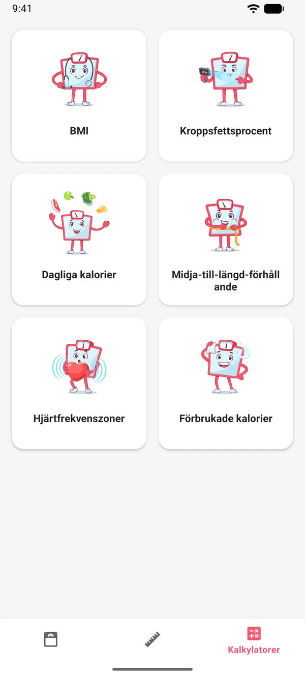 Listan med appens sex kalkylatorer