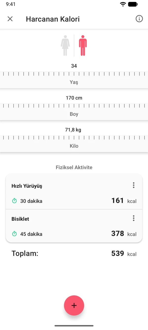 WeightLog uygulamasında Yakılan kalori hesaplama