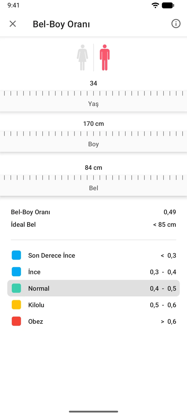 WeightLog uygulamasında Bel-boy oranı hesaplama